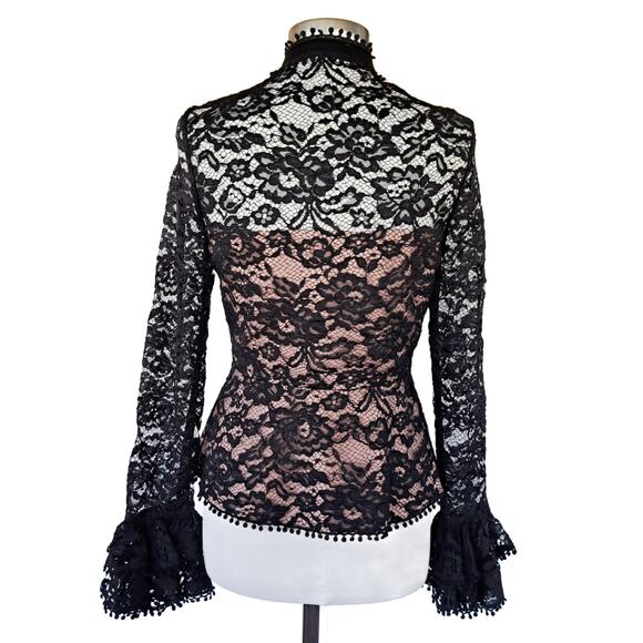 ALEXIS Inna Black Lace Top Medium 4/6 Revolve High Neck Ruffle Long Sleeve - Picture 4 of 12